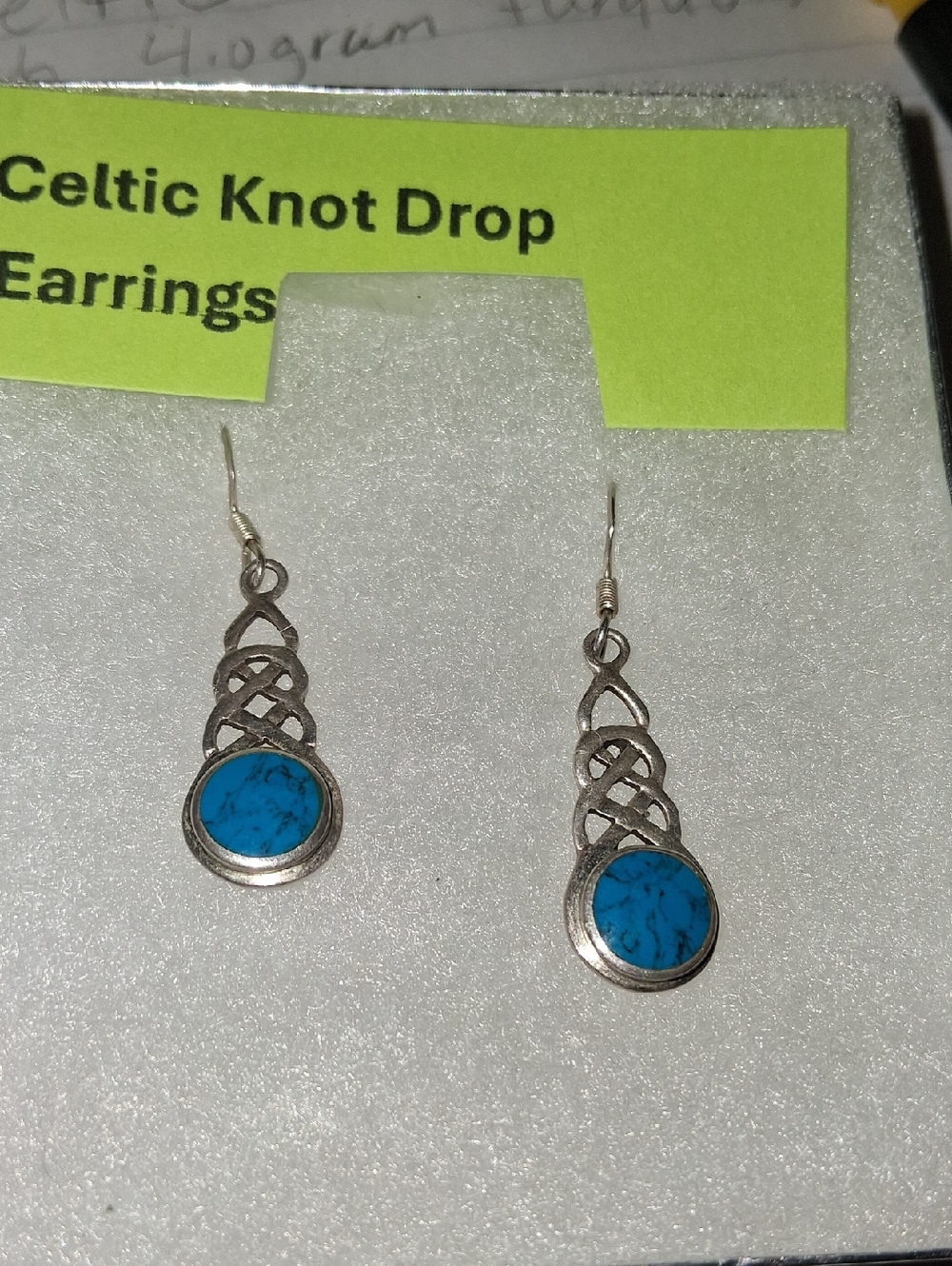 Sterling Silver Celtic Knot Drop Earrings with Turquoise Stone
